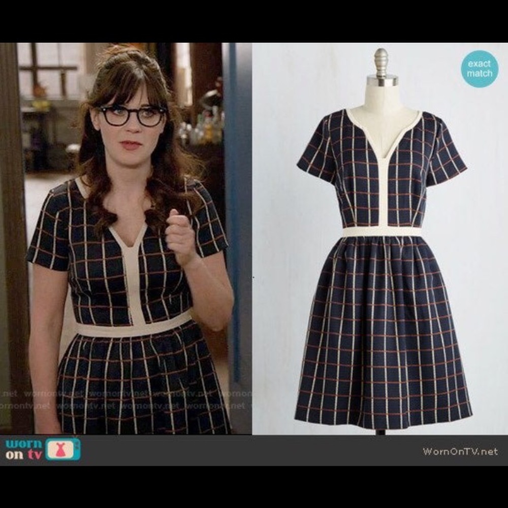 Modcloth Pertinent Pacing Grid Plaid Navy Dress ASO Zooey Deschanel on New Girl